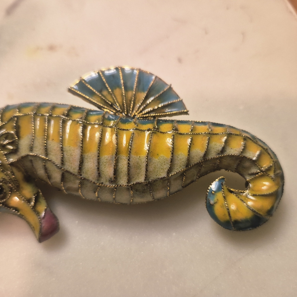 Pottery Barn Colorful Seahorse Christmas  Ornament Yellow Blue Enamel Cloisone - Picture 5 of 7
